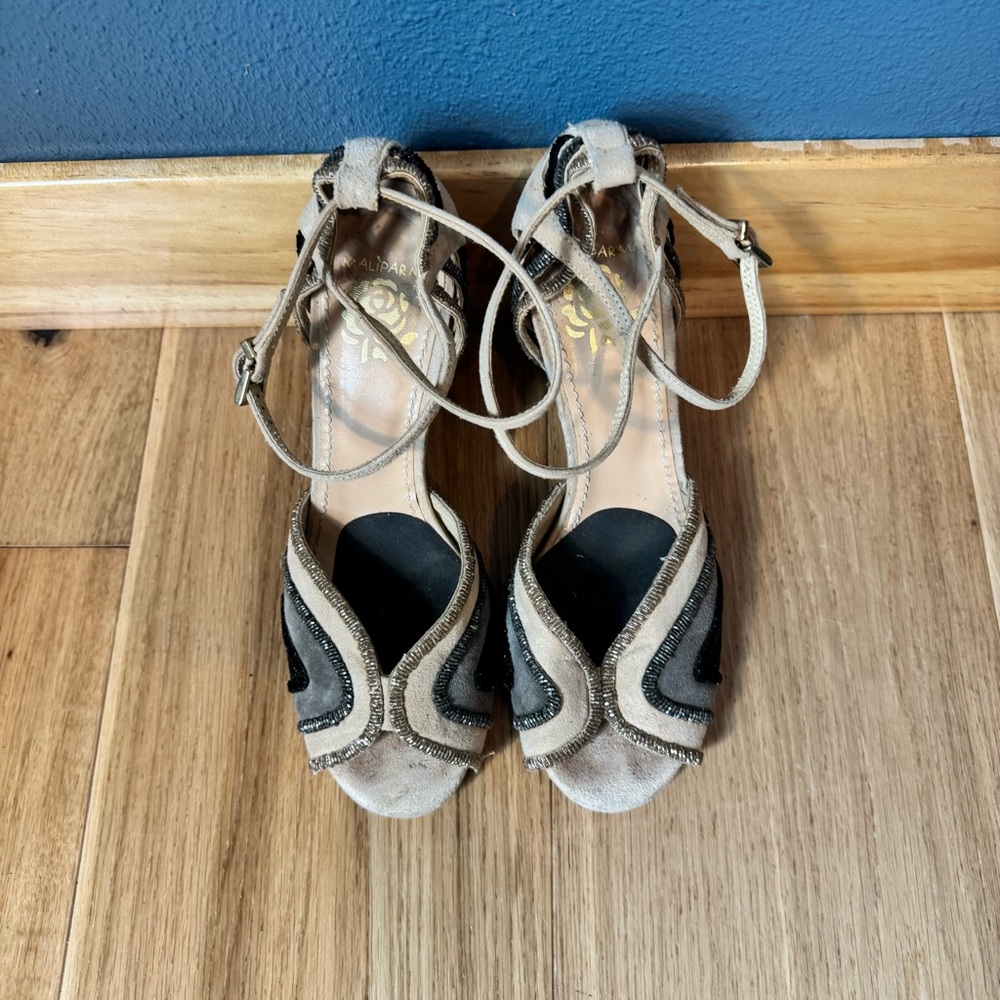 Maliparmi Elegant Peep Toe Suede Ankle Strap 4” Heels Made in Spain size 39 - Picture 3 of 11